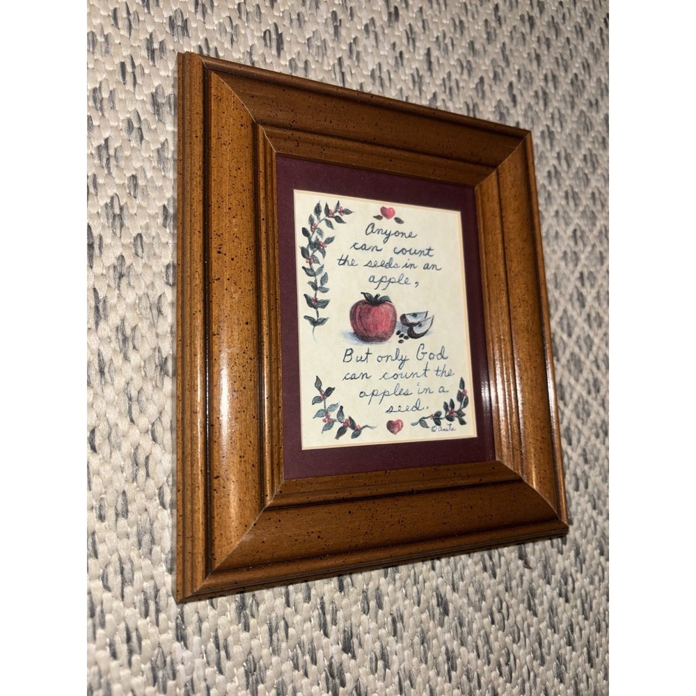 Vintage Framed Art Print Anita A Franklin Faith Poem God Apples Wooden 80s 90s